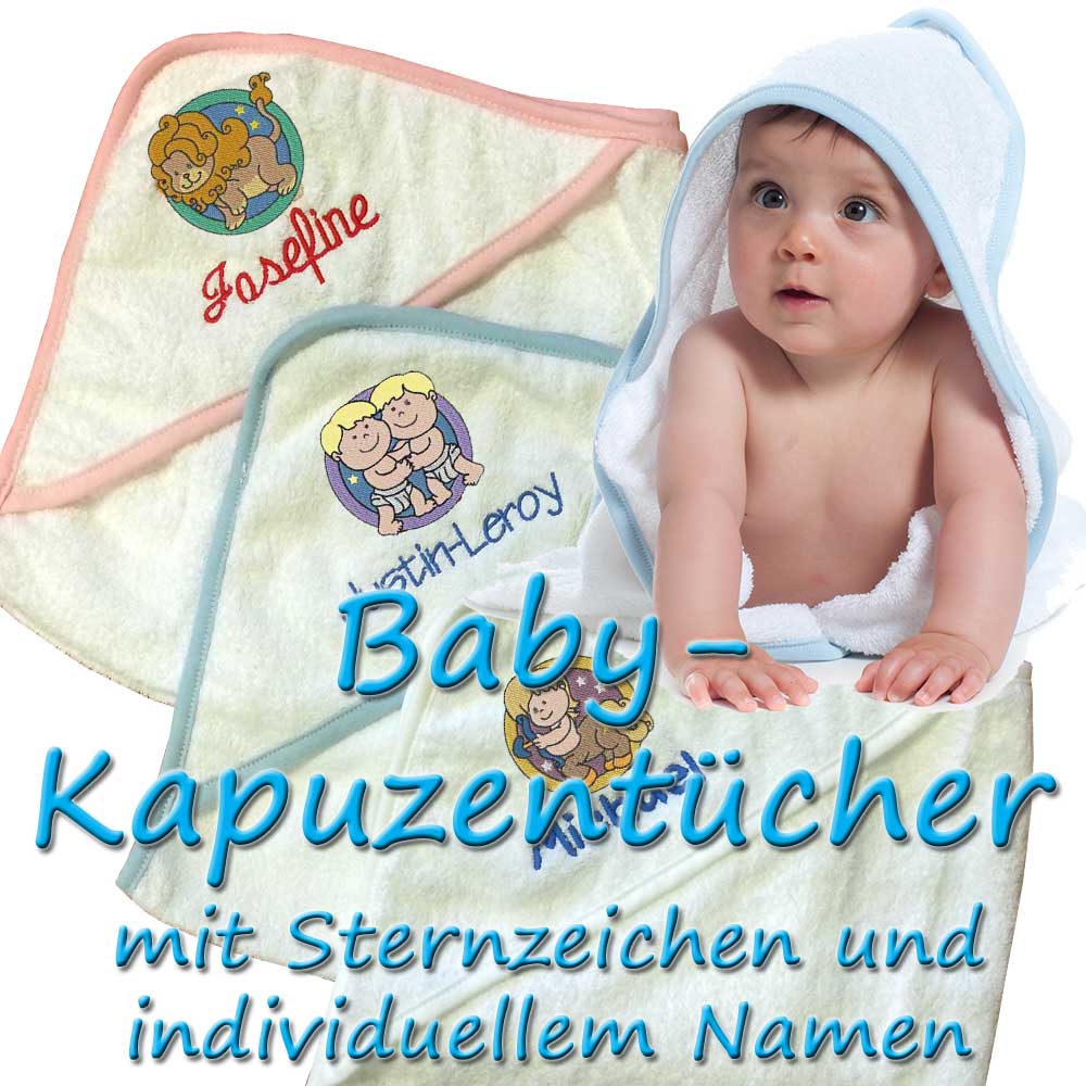 Baby-Kapuzentuch mit Sternzeichen und Name bestickt
