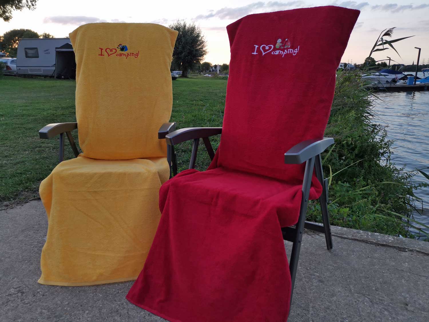 Campingstuhl-Husse bestickt - I love Camping