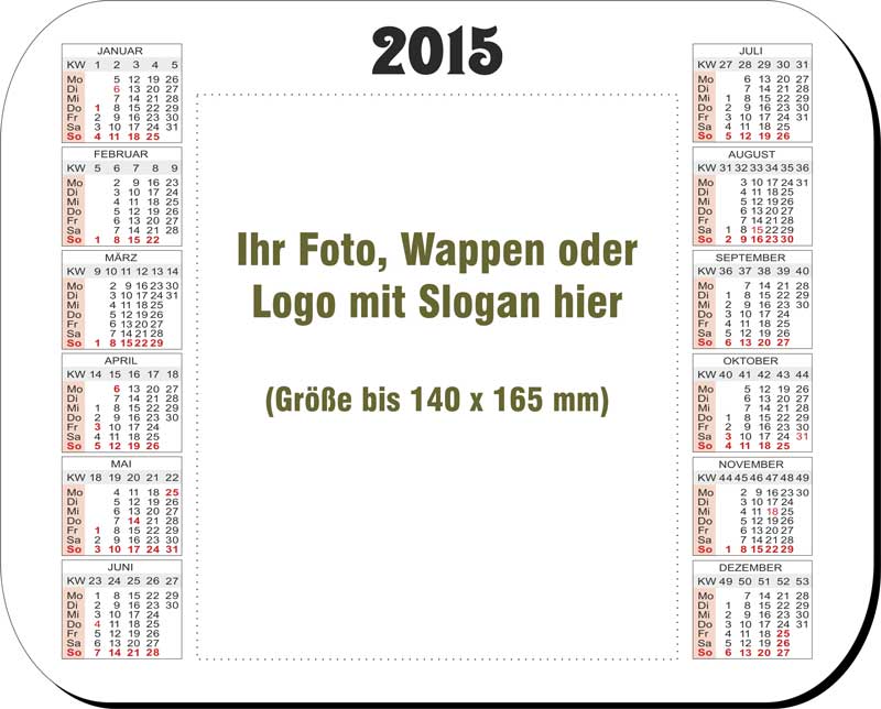 Hochglanz-Mousepad mit Kalender und Ihrem Foto