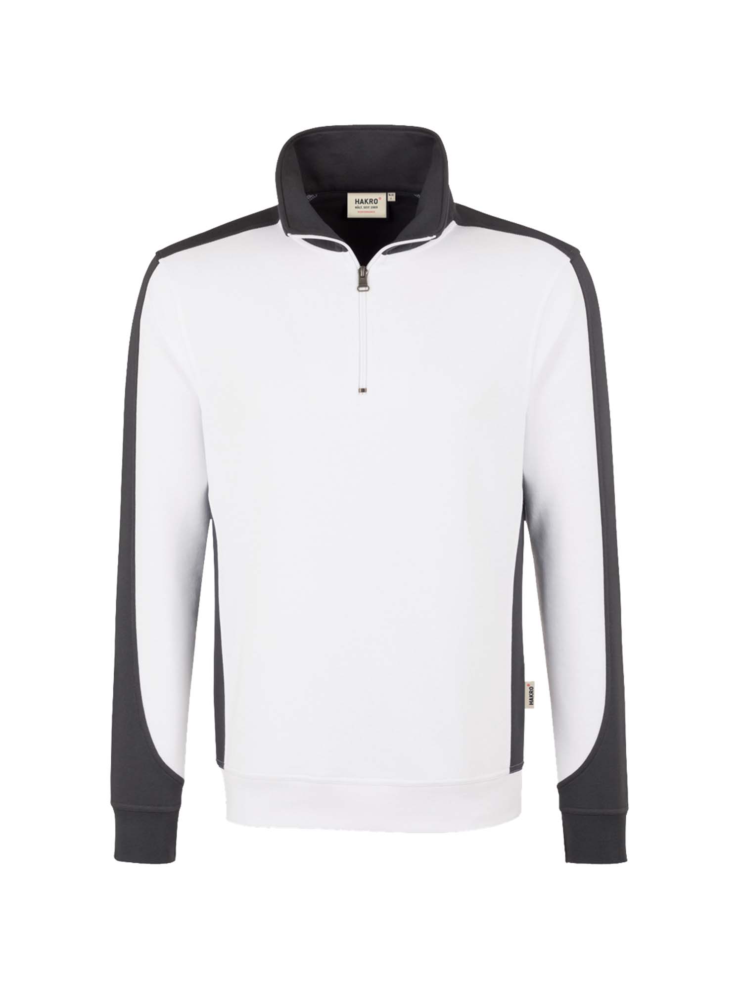 HAKRO Zip-Sweater Contrast Performance 476 mit Textdruck