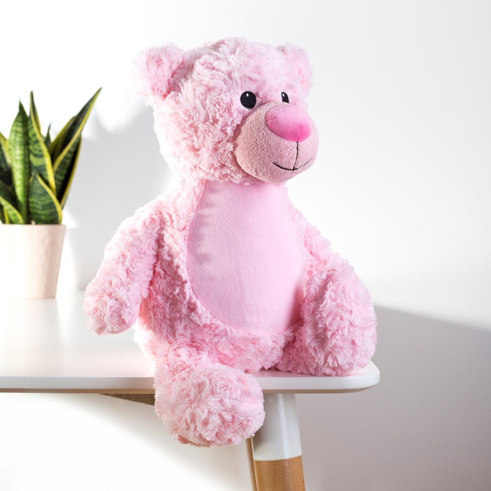 Kuscheltier rosa Tummi-Bär individuell mit Namen bestickt, Geschenke für Geburt Taufe Geburtstag
