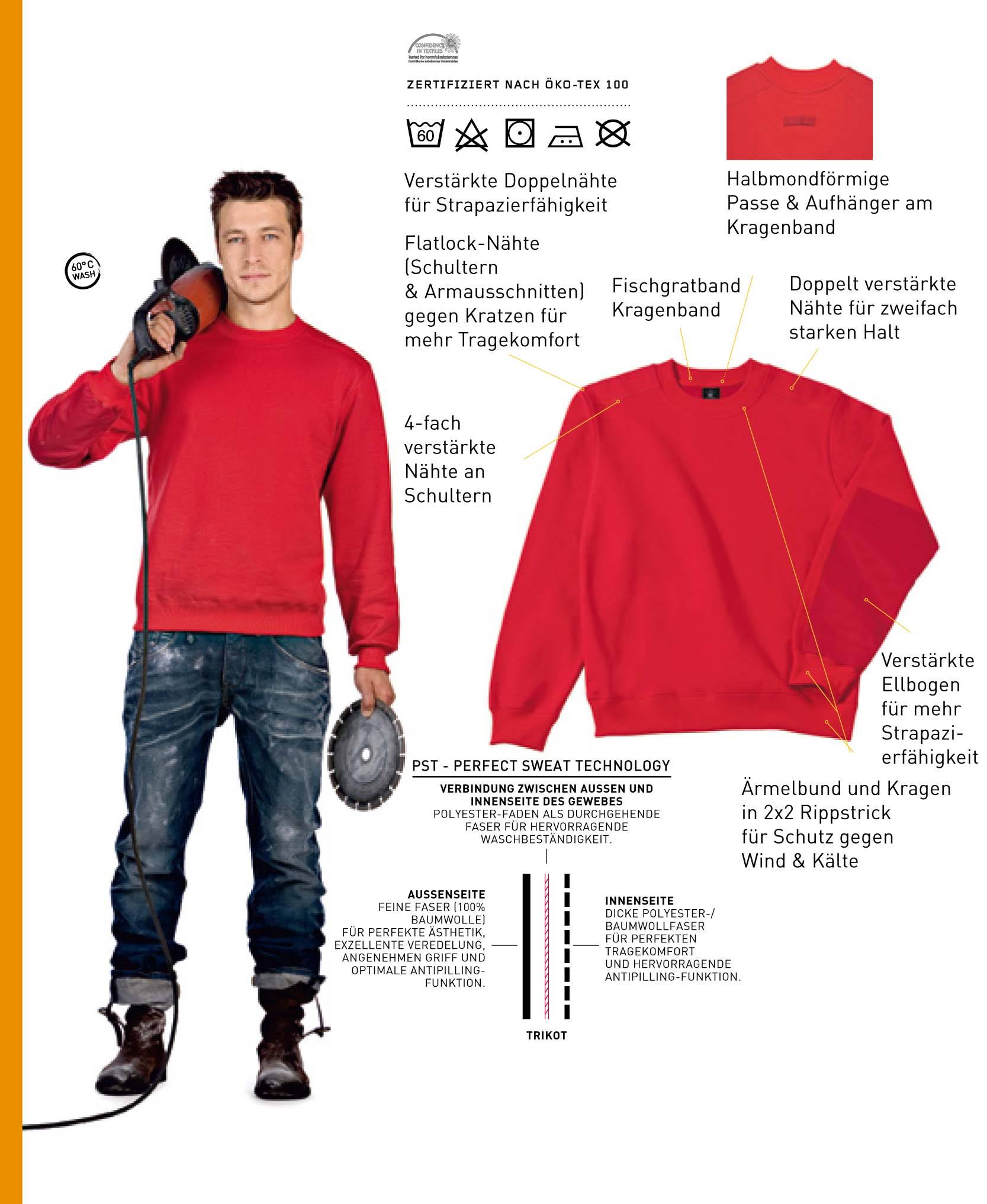 B&C Hero Pro Workwear Sweater WU C20 mit Stickerei