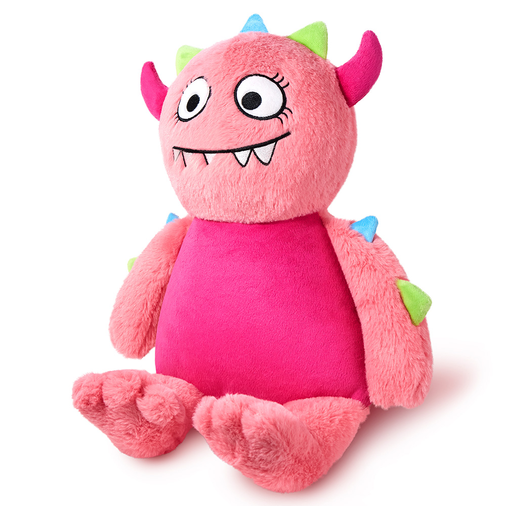 Kuscheltier Rosa Monster individuell mit Namen bestickt, Geschenke für Geburt Taufe Geburtstag