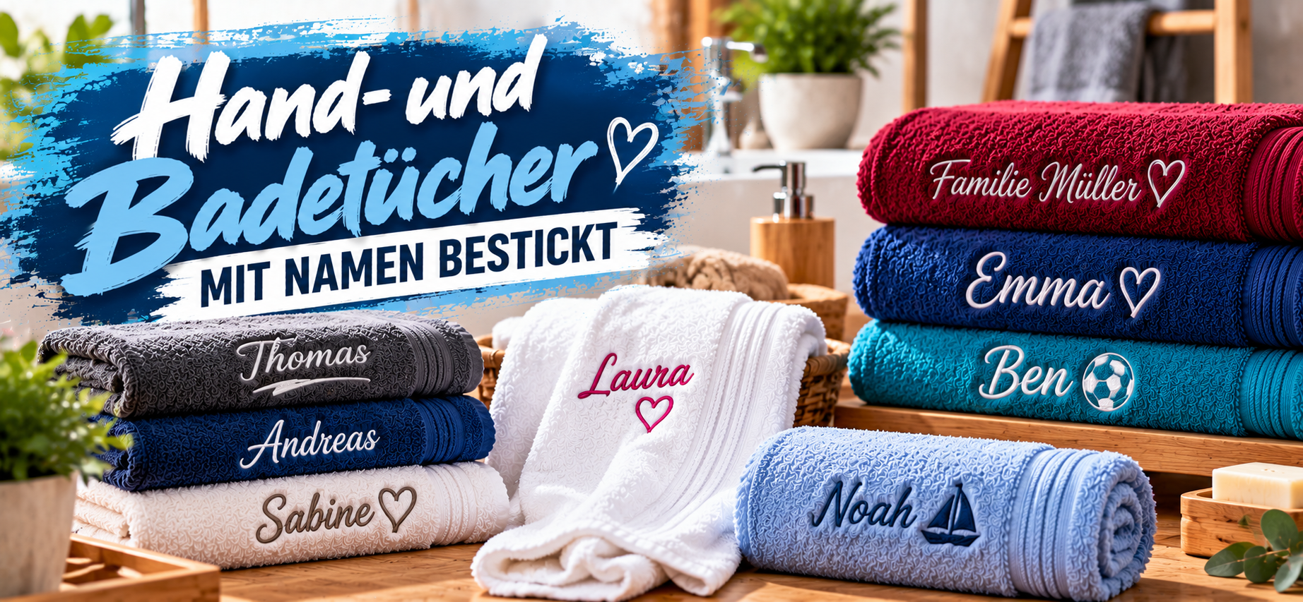 Frottiertücher mit Textstickerei