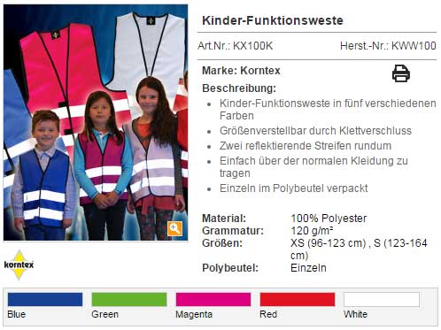 Farbige Funktionsweste für Kinder mit beidseitigem Textdruck