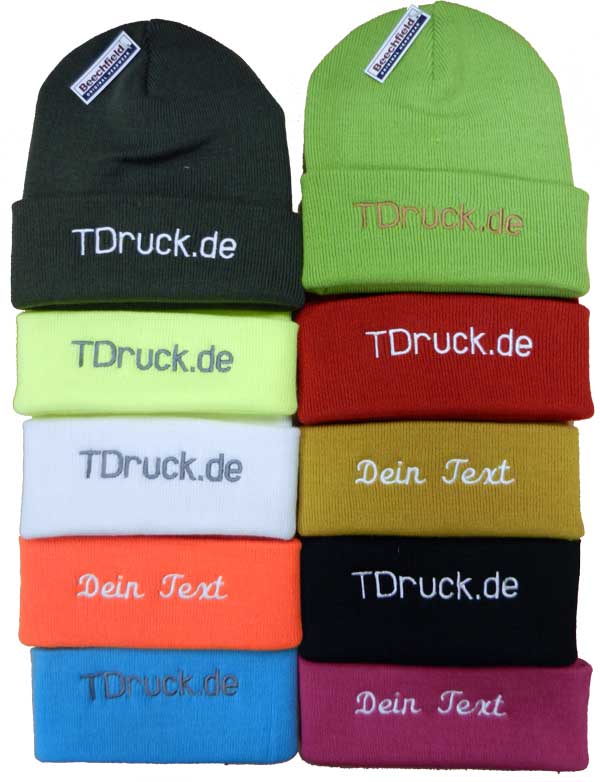 Strickmütze mit Textstickerei Beechfield Original Cuffed Beanie B45