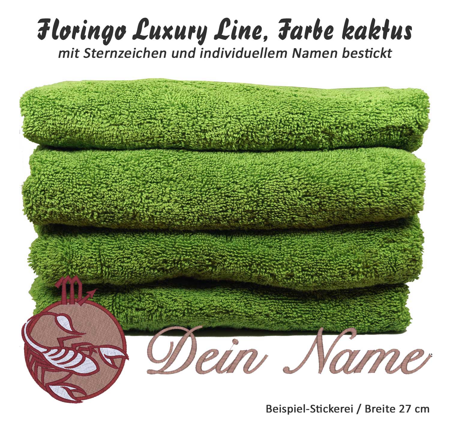 Luxus-Handtuch mit Sternzeichen und Namen bestickt