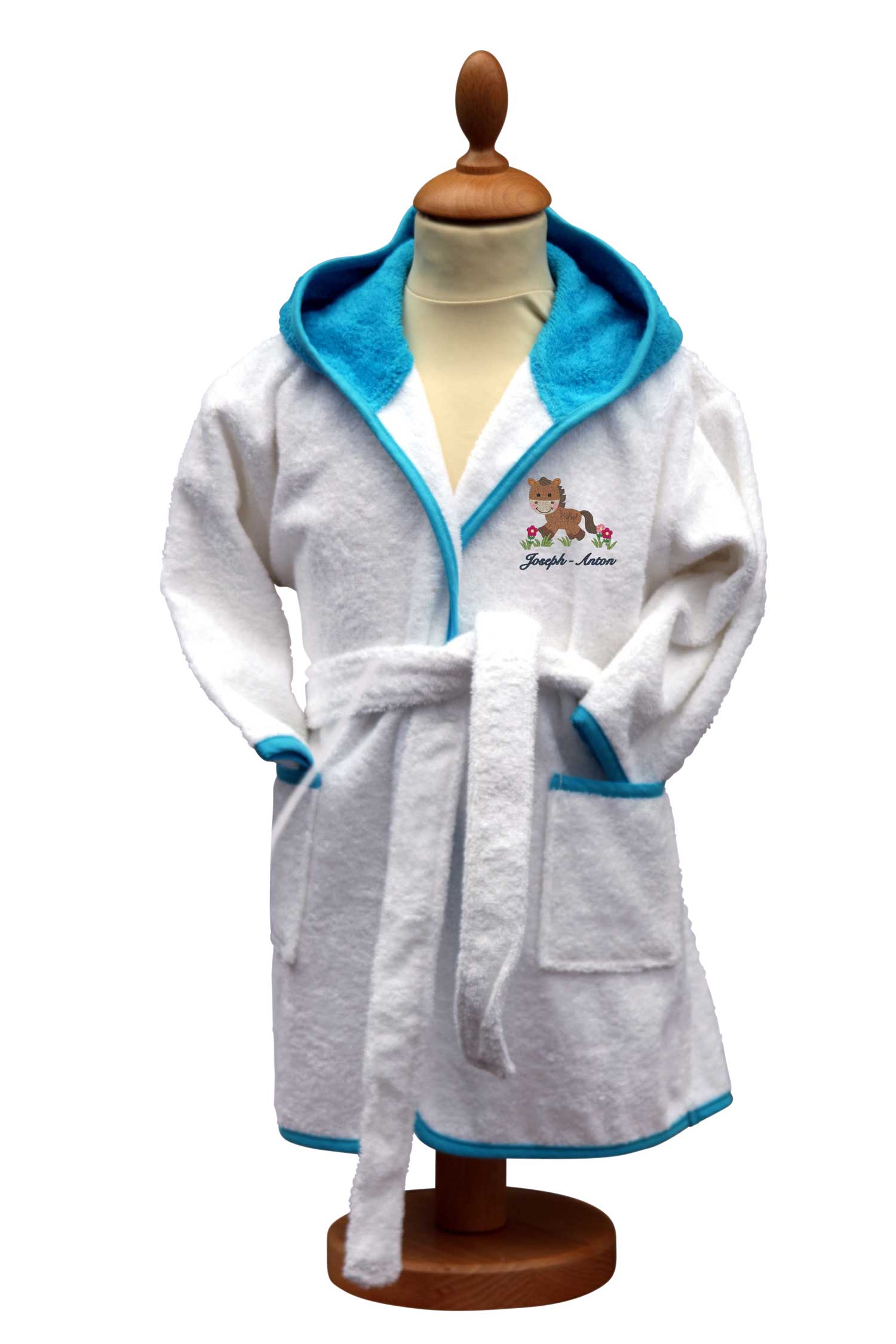 A&R Kids-Bademantel mit Name und lustigem Bauernhof-Tiermotiv bestickt