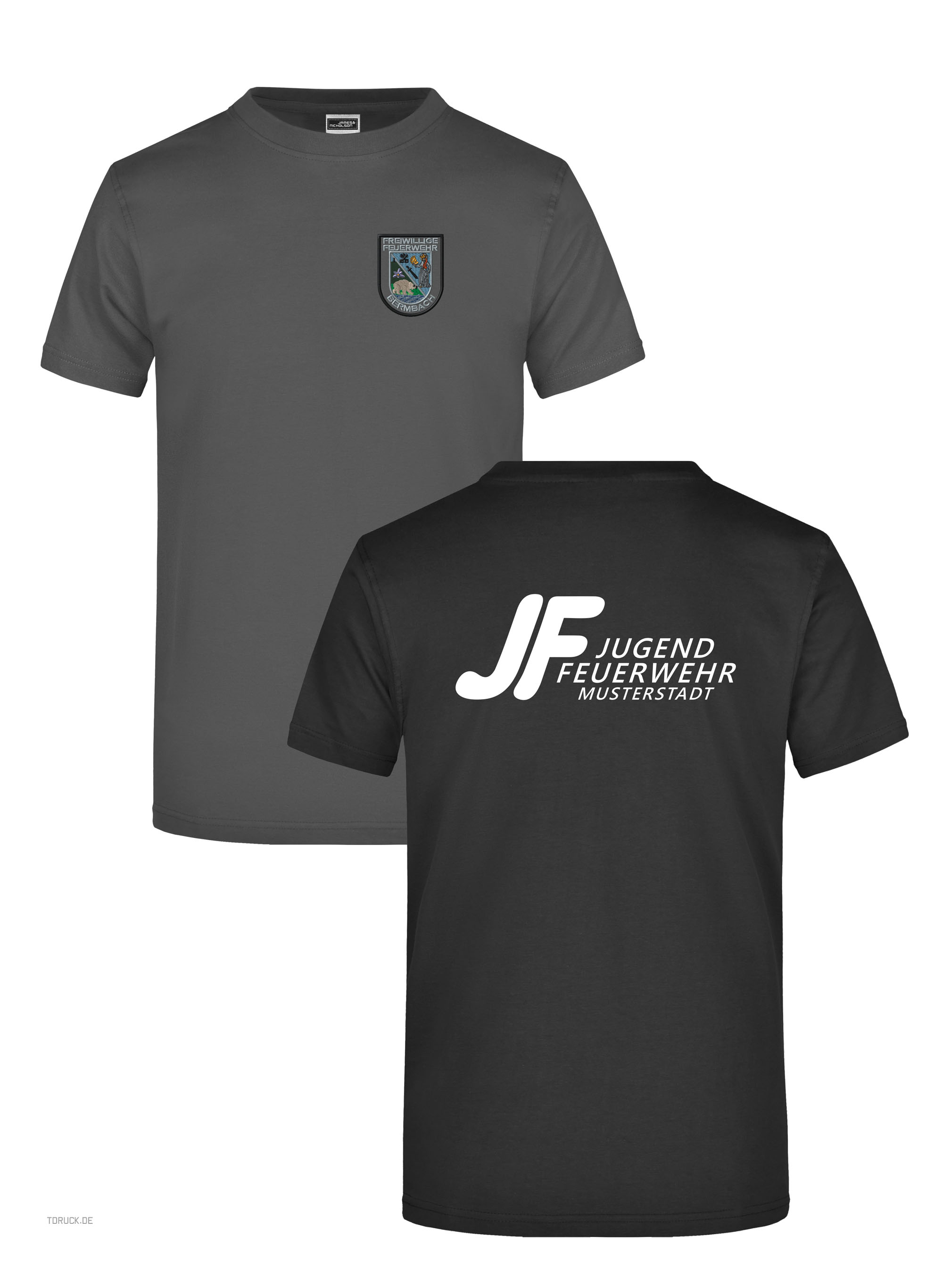 Feuerwehr T-Shirt FP1400FW mit Wappenstickerei und Rückenbeschriftung