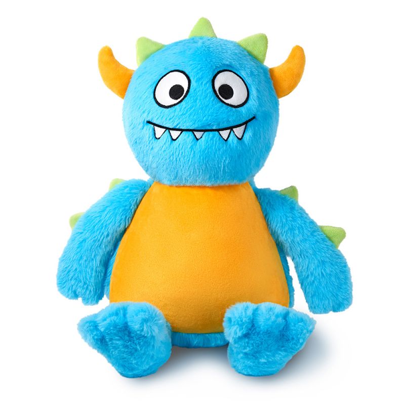 Kuscheltier Blaues Monster individuell mit Namen bestickt, Geschenke für Geburt Taufe Geburtstag