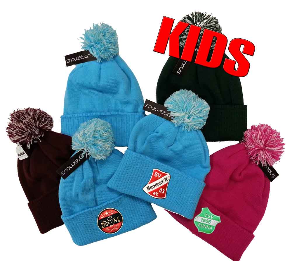 Kids Snowstar Beanie B450B mit zweifarbiger Bommel und Logostickerei