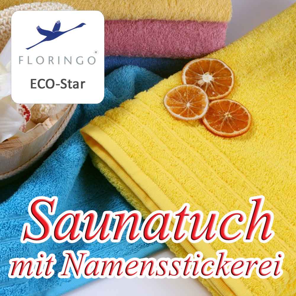 Floringo Eco-Star Saunatuch mit Text-Stickerei