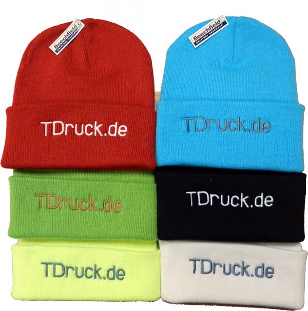 Strickmütze mit Textstickerei Beechfield Original Cuffed Beanie B45