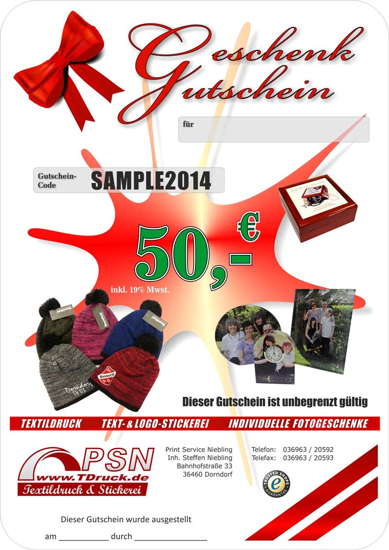 50 EUR Geschenkgutschein von TDruck.de