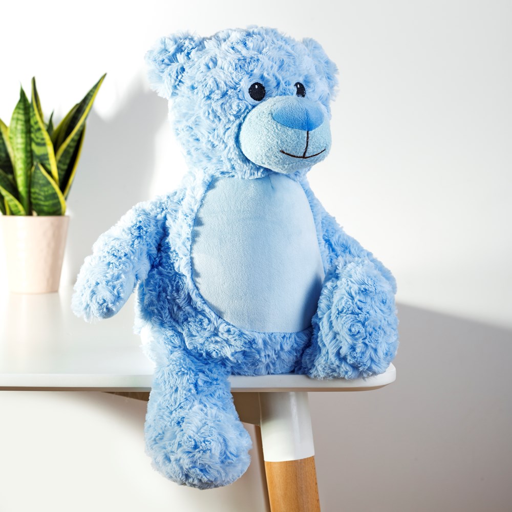 Kuscheltier blauer Tummi-Bär individuell mit Namen bestickt, Geschenke für Geburt Taufe Geburtstag