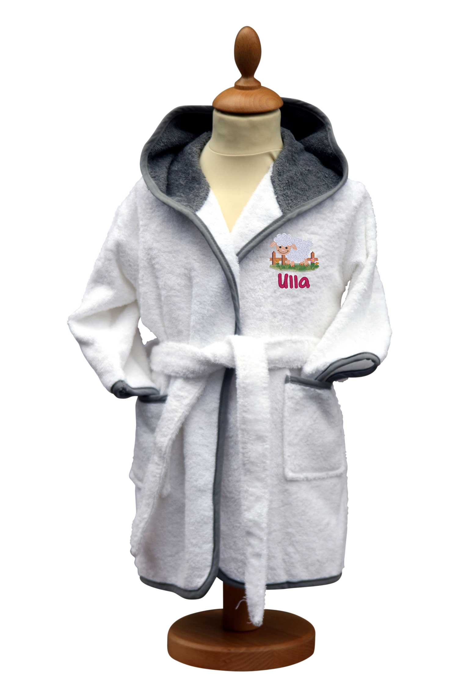 A&R Kids-Bademantel mit Name und lustigem Bauernhof-Tiermotiv bestickt