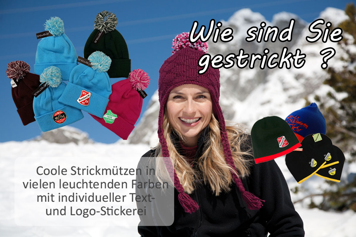 Strickmützen mit Logo-Stickerei