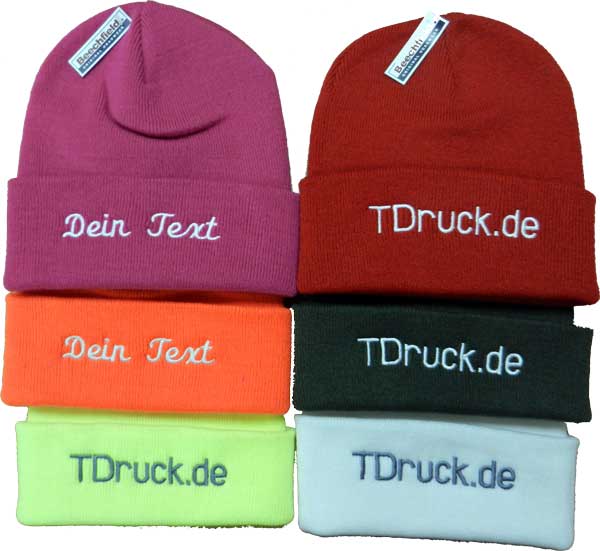 Strickmütze mit Textstickerei Beechfield Original Cuffed Beanie B45