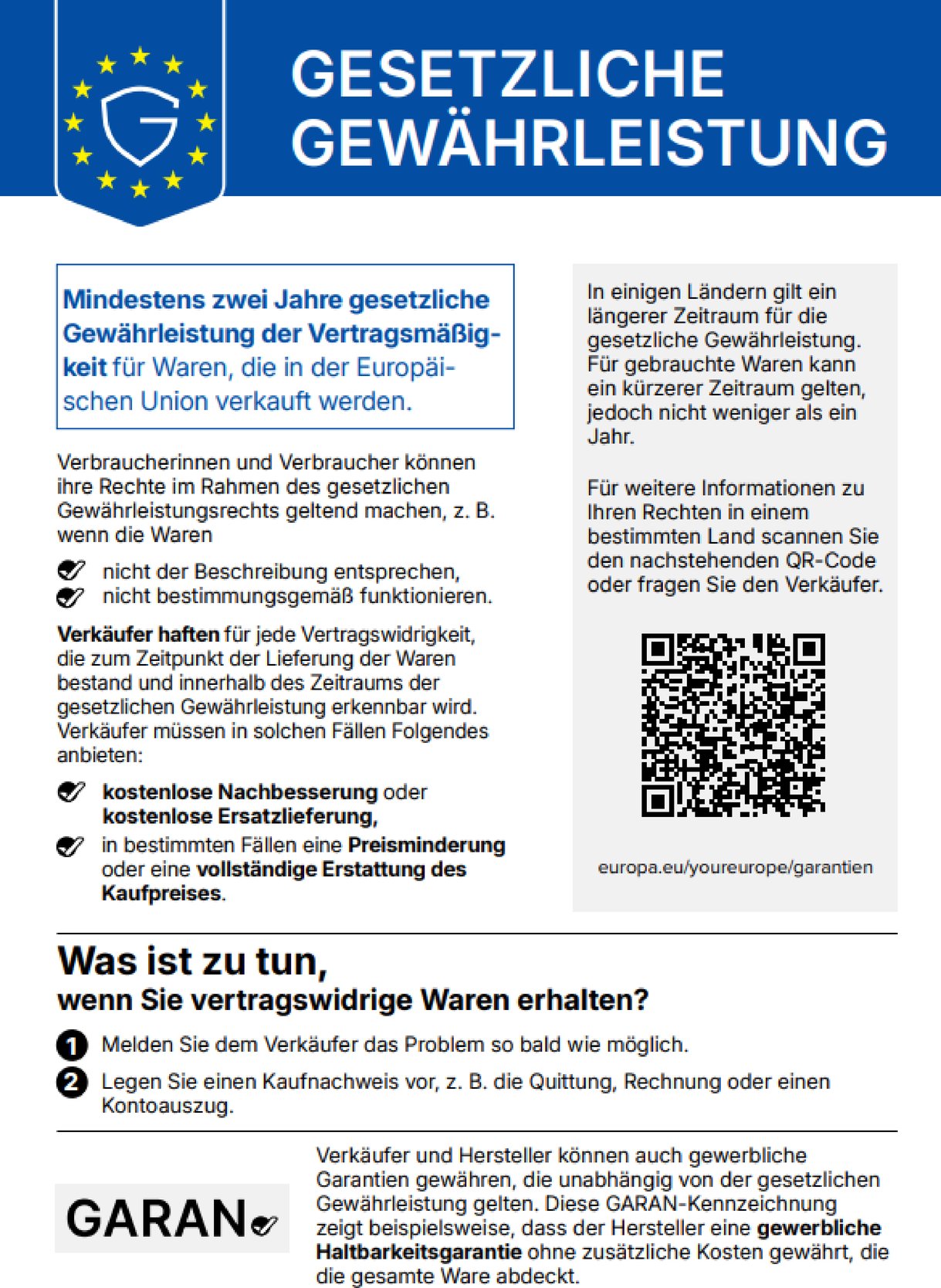 Harmonisierte Mitteilung über die gesetzliche Gewährleistung