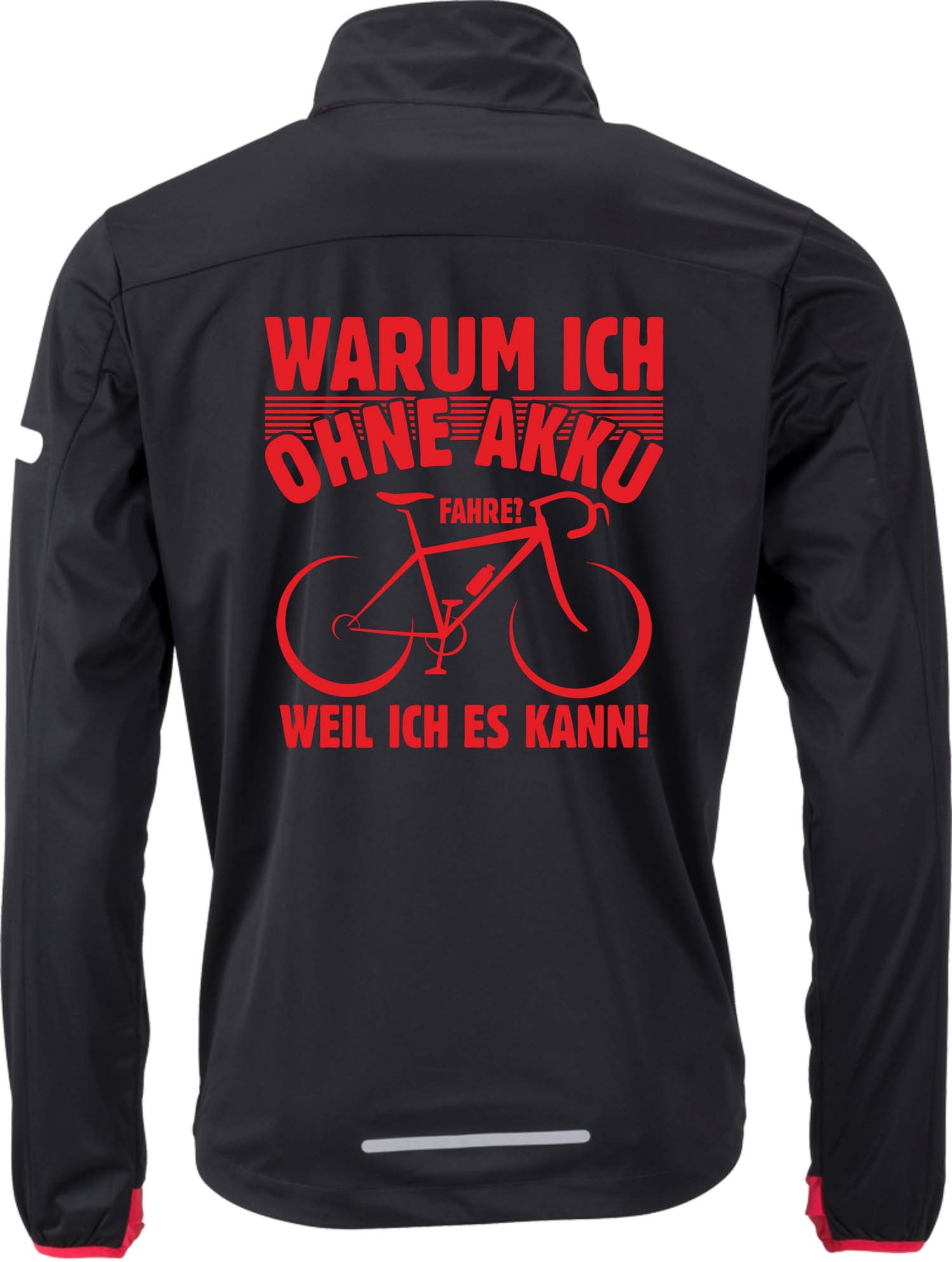 Herren Softshell-Radjacke "Warum ich ohne Akku fahre" JN1126OA