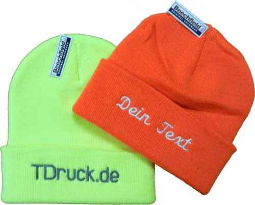 Strickmütze mit Textstickerei Beechfield Original Cuffed Beanie B45