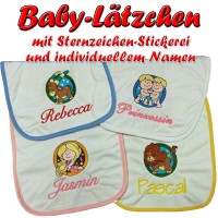 Baby-Lätzchen mit Sternzeichen und individuellem Namen bestickt Baby-Lätzchen mit Sternzeichen und individuellem Namen bestickt