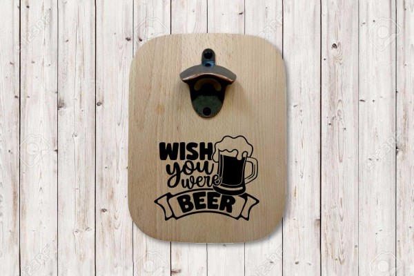 Massiver Buchenholz-Flaschenöffner mit Lasergravur "Wish You Were Beer"