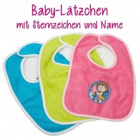 A&R Baby-Lätzchen mit Sternzeichen und individuellem Namen bestickt A&R Baby-Lätzchen mit Sternzeichen und individuellem Namen bestickt