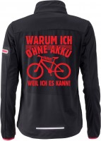 Damen Softshell-Radjacke "Warum ich ohne Akku fahre" JN1125OA Damen Softshell-Radjacke "Warum ich ohne Akku fahre" JN1125OA