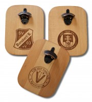 Massiver Buchenholz-Flaschenöffner mit Vereinswappen oder Firmenlogo lasergraviert Massiver Buchenholz-Flaschenöffner mit Vereinswappen oder Firmenlogo lasergraviert