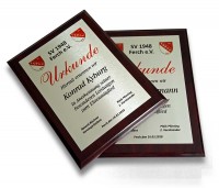 Holz-Urkunde 127 x 178 mm mit bedruckter Alu-Platte Holz-Urkunde 127 x 178 mm mit bedruckter Alu-Platte