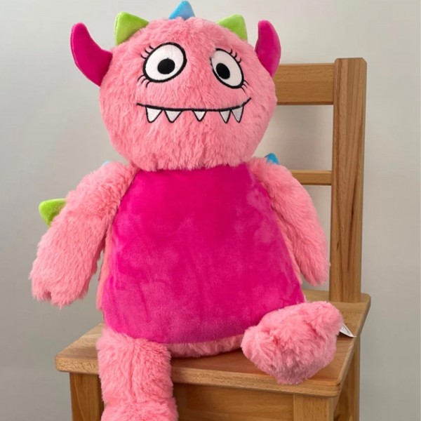 Kuscheltier Rosa Monster individuell mit Namen bestickt, Geschenke für Geburt Taufe Geburtstag